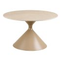 Table basse Ø70cm plateau en céramique aspect travertin pied en métal beige - RIVAGE