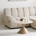 Table basse Ø70cm plateau en céramique aspect travertin pied en métal beige - RIVAGE