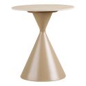 Bout de canapé Ø50cm plateau en céramique aspect travertin pied en métal beige - RIVAGE