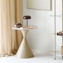 Bout de canapé Ø50cm plateau en céramique aspect travertin pied en métal beige - RIVAGE