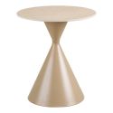Bout de canapé Ø50cm plateau en céramique aspect travertin pied en métal beige - RIVAGE