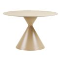 Table repas Ø120cm plateau en céramique aspect travertin pied en métal beige - RIVAGE