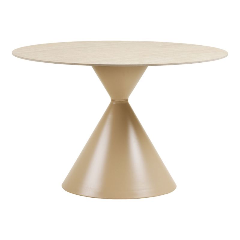 Table repas Ø120cm plateau en céramique aspect travertin pied en métal beige - RIVAGE