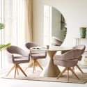 Table repas Ø120cm plateau en céramique aspect travertin pied en métal beige - RIVAGE