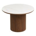 Table basse Ø60cm plateau en céramique aspect marbre pied placage frêne teinté - NELLY