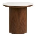 Bout de canapé Ø40cm plateau en céramique aspect marbre pied placage frêne teinté - NELLY