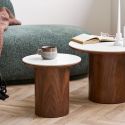 Bout de canapé Ø40cm plateau en céramique aspect marbre pied placage frêne teinté - NELLY