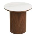Bout de canapé Ø40cm plateau en céramique aspect marbre pied placage frêne teinté - NELLY