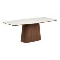 Table repas 200cm plateau en céramique aspect marbre pied placage frêne teinté - NELLY