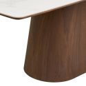 Table repas 200cm plateau en céramique aspect marbre pied placage frêne teinté - NELLY