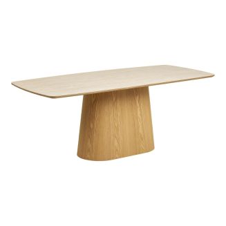 Table repas 200cm plateau en céramique aspect travertin pied placage frêne naturel - LYKKE