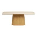 Table repas 200cm plateau en céramique aspect travertin pied placage frêne naturel - LYKKE