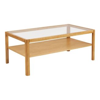 Table basse en chêne massif et MDF placage chêne plateau en verre- MARIEM