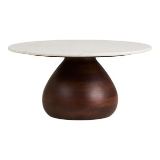 Table basse Ø70cm plateau en marbre pied en manguier teinté - ELKE
