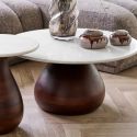 Table basse Ø70cm plateau en marbre pied en manguier teinté - ELKE