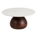 Table basse Ø70cm plateau en marbre pied en manguier teinté - ELKE
