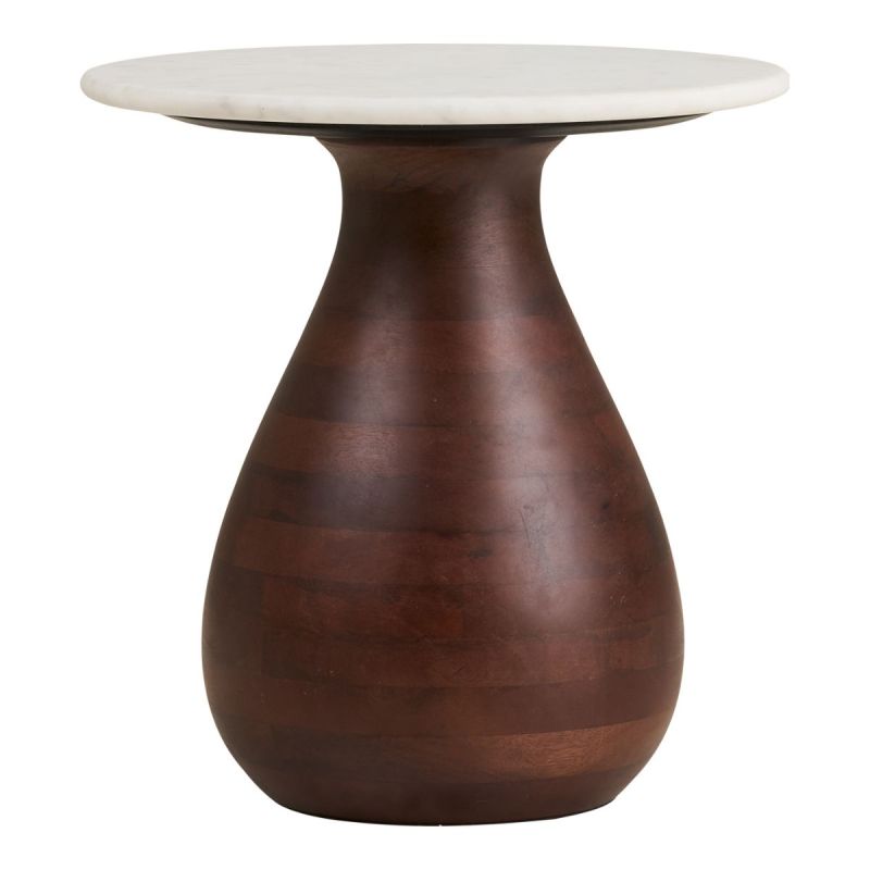 Bout de canapé Ø40cm plateau en marbre pied en manguier teinté - ELKE