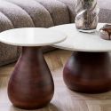 Bout de canapé Ø40cm plateau en marbre pied en manguier teinté - ELKE