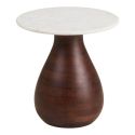 Bout de canapé Ø40cm plateau en marbre pied en manguier teinté - ELKE
