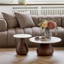 Bout de canapé Ø40cm plateau en marbre pied en manguier teinté - ELKE