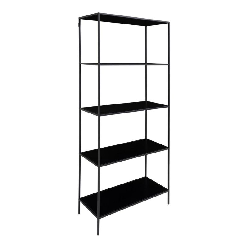 Etagère 5 Plateaux largeur 80cm Acier Noir et Aspect Bois Noir - HARALD