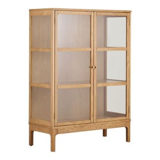 Meuble de rangement 2 portes vitrées en chêne et MDF placage chêne - CACERES
