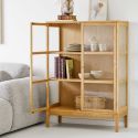 Meuble de rangement 2 portes vitrées en chêne et MDF placage chêne - CACERES