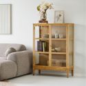Meuble de rangement 2 portes vitrées en chêne et MDF placage chêne - CACERES