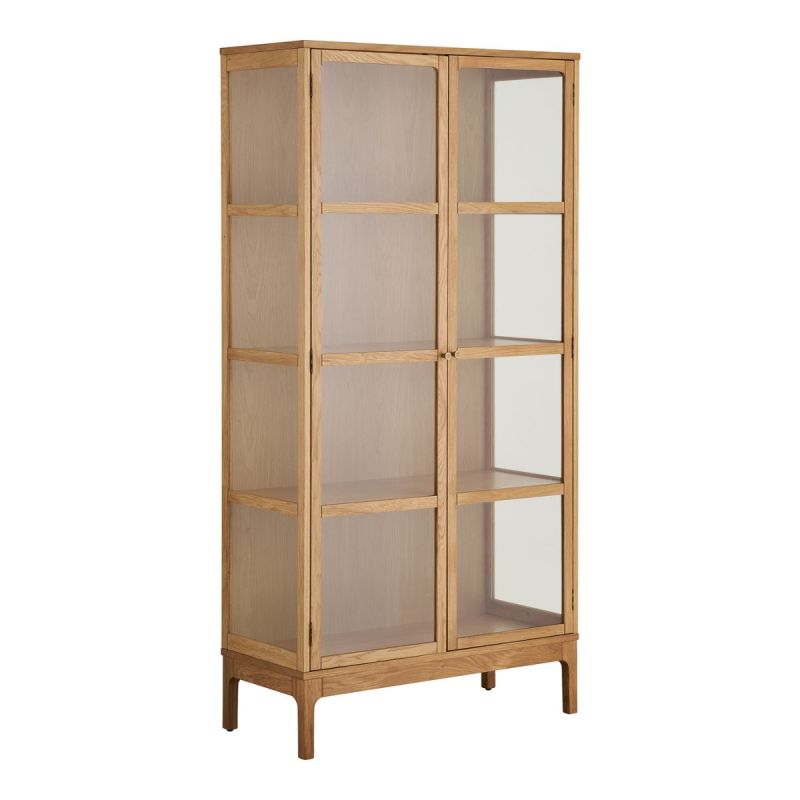 Vitrine 2 portes 3 étagères en chêne et MDF placage chêne - CACERES