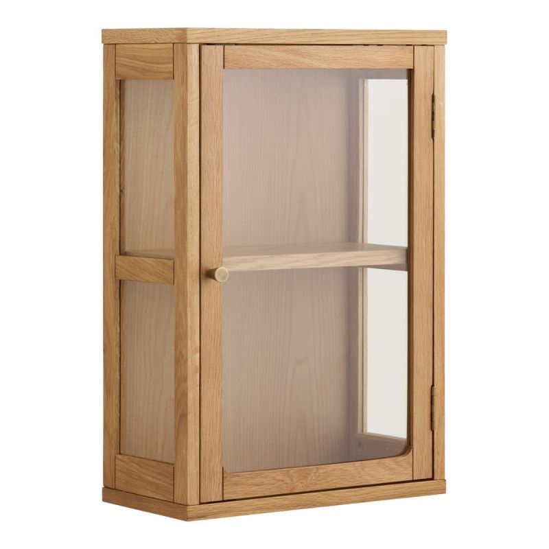 Vitrine murale 1 porte en chêne et MDF placage chêne - CACERES