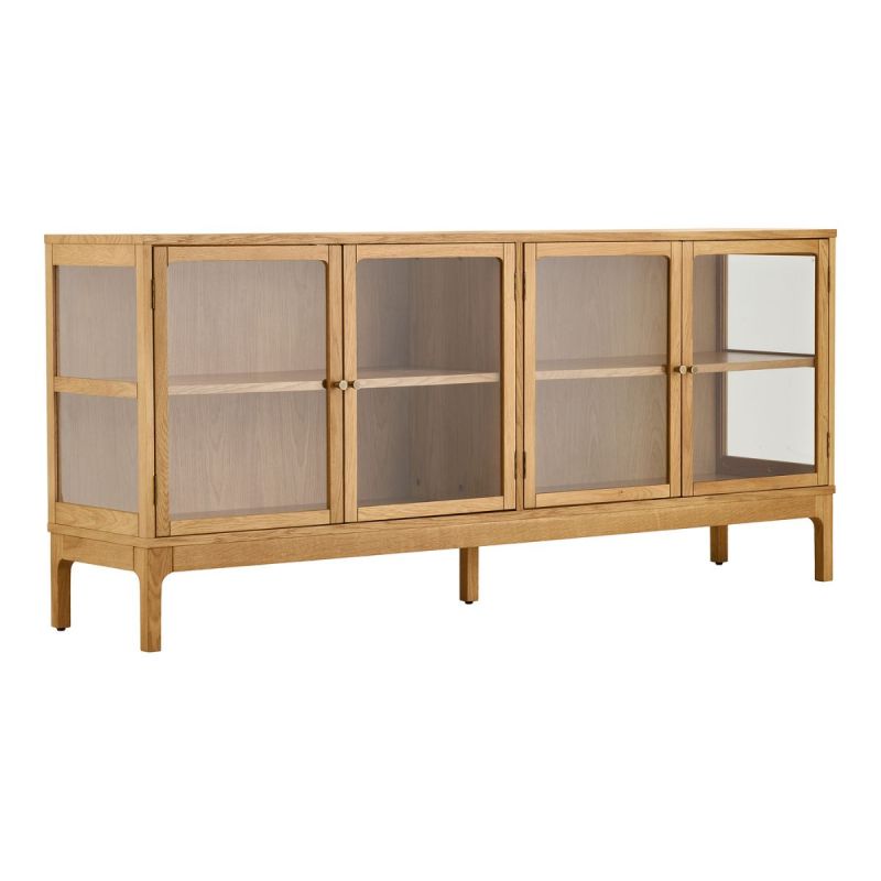 Buffet 4 portes vitrées en chêne et MDF placage chêne - CACERES