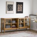 Buffet 4 portes vitrées en chêne et MDF placage chêne - CACERES