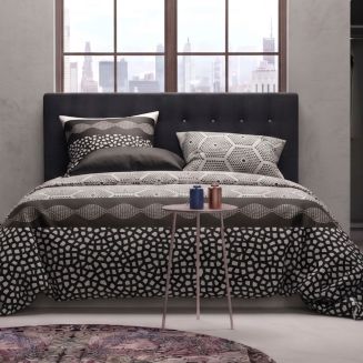 Parure housse de couette 240x220cm + 2 taies motif graphique gris perle et noir 100% coton - NAZIM
