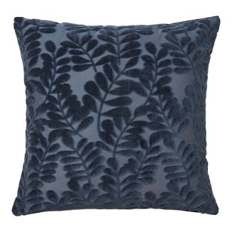 Coussin déhoussable 45x45cm motifs reliefs velours polyester bleu marine - YOLIS