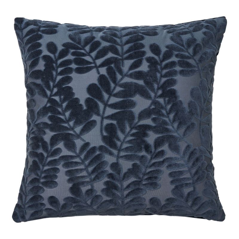 Coussin déhoussable 45x45cm motifs reliefs velours polyester bleu marine - YOLIS