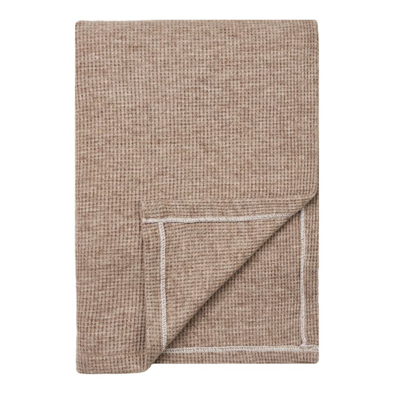 Plaid ultra doux 130x156cm nid d'abeille taupe en viscose et polyester - ALVEO