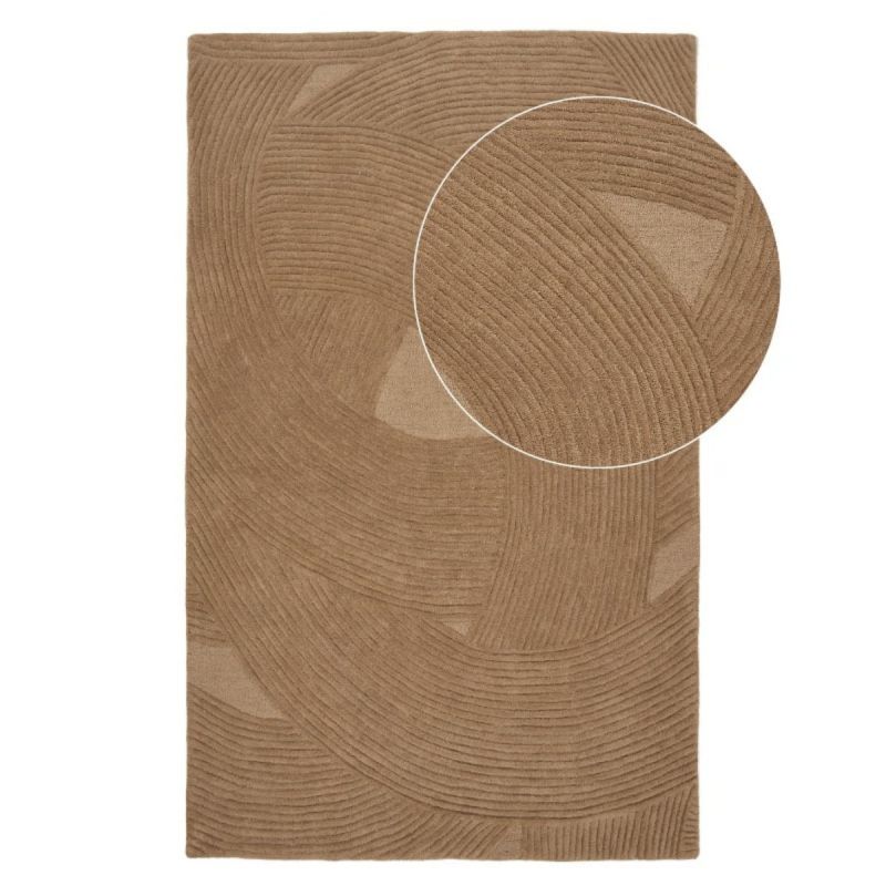 Tapis 160x230cm Tufté Main marron Lignes courbes en relief - LINUS