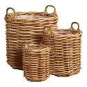 Lot de 3 paniers décoratifs en rotin naturel tressé avec anses - PRUNELLE