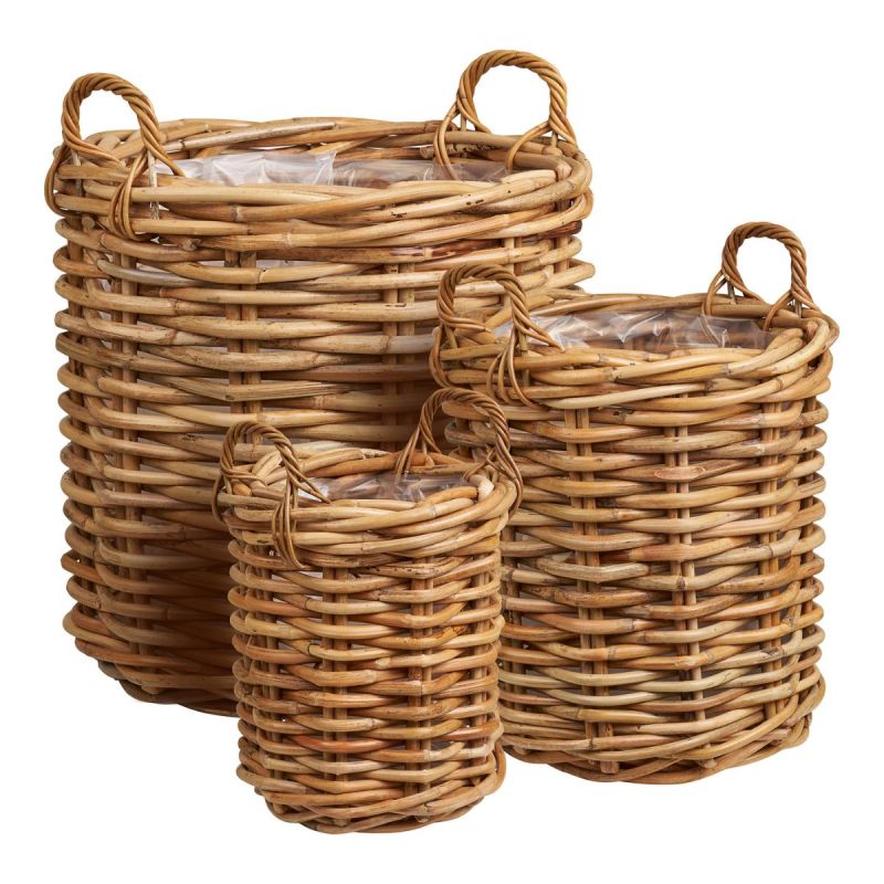 Lot de 3 paniers décoratifs en rotin naturel tressé avec anses - PRUNELLE