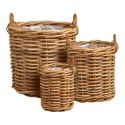 Lot de 3 paniers décoratifs en rotin naturel tressé avec anses - PRUNELLE