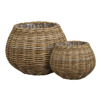 Lot de 2 paniers décoratifs en rotin naturel tressé - MALEK