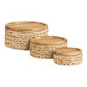 Lot de 3 paniers en jacinthe naturelle tressé avec couvercle en bois - BOLIVIA