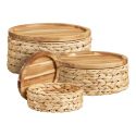 Lot de 3 paniers en jacinthe naturelle tressé avec couvercle en bois - BOLIVIA