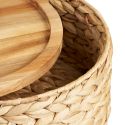 Lot de 3 paniers en jacinthe naturelle tressé avec couvercle en bois - BOLIVIA