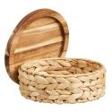 Lot de 3 paniers en jacinthe naturelle tressé avec couvercle en bois - BOLIVIA