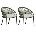 Lot de 2 fauteuils de jardin vert en acier et corde - NOALIA