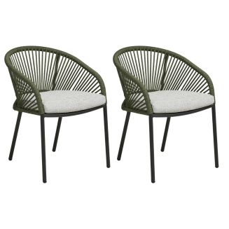 Lot de 2 fauteuils de jardin vert en acier et corde - NOALIA
