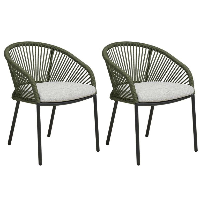 Lot de 2 fauteuils de jardin vert en acier et corde - NOALIA
