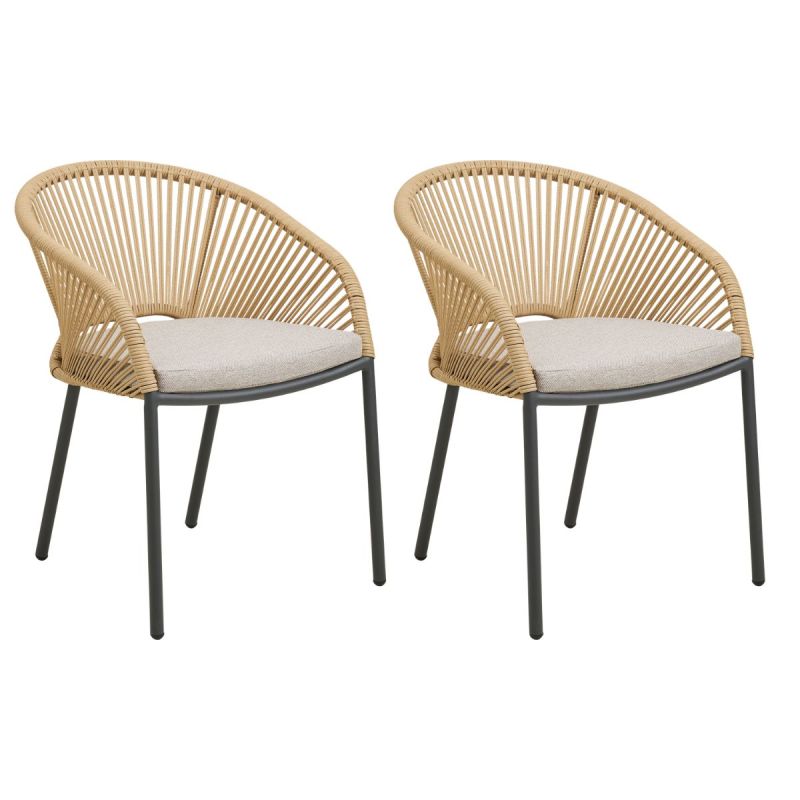 Lot de 2 fauteuils de jardin beige en acier et corde - NOALIA