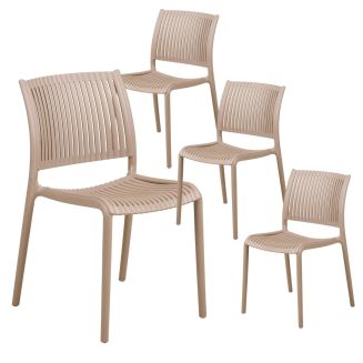 Lot de 4 chaises de jardin empilables en polypropylène beige - MAZALINE
